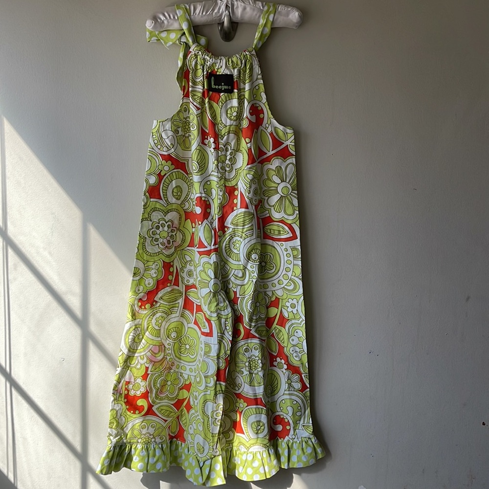 BOOJUE One Piece Paisley Polk Dot Green Ruffle Bow Bell Bottom Spring 2T